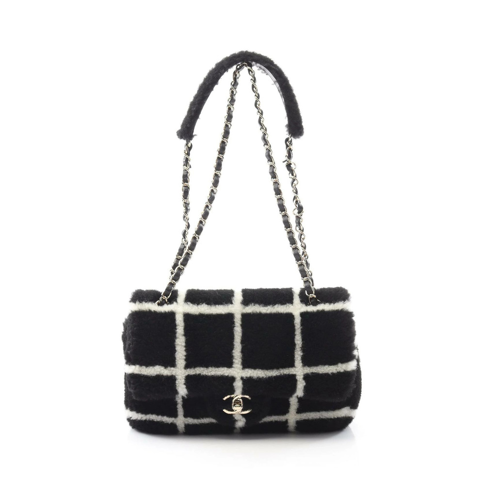 Chanel Coco Mark Shoulder Bag Sheepskin Black White